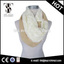 Écharpe élastique en mousse tricotée en acrylique et polyester jacquard avec mode fausse fourrure pour femmes